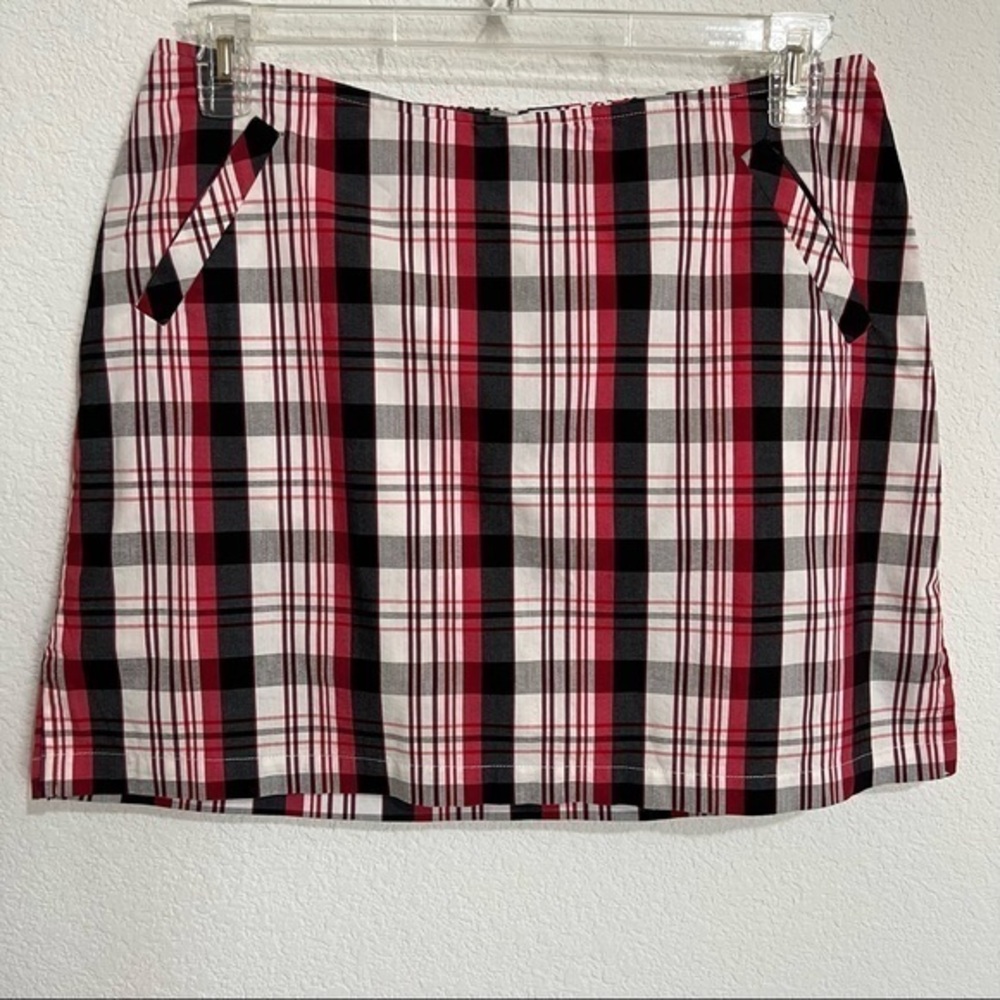 Lija Red Black Plaid Golf Skort Side Zip Pockets New Size 10